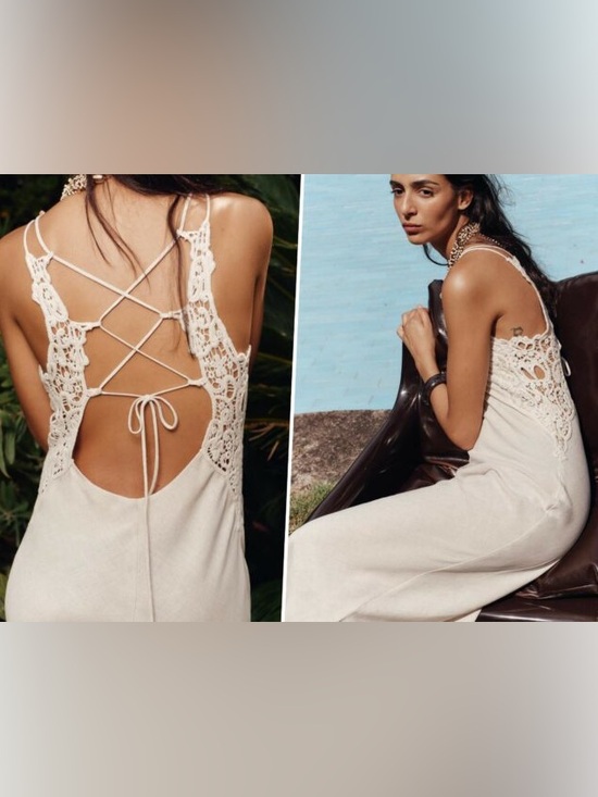 Zara Dresses & Skirts - Zara Cream Crochet-Back Slip Dress